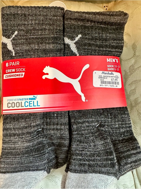 Puma Other - NWT Puma Men's Gray Crew Athletic Socks with White Logo - 6 Pair